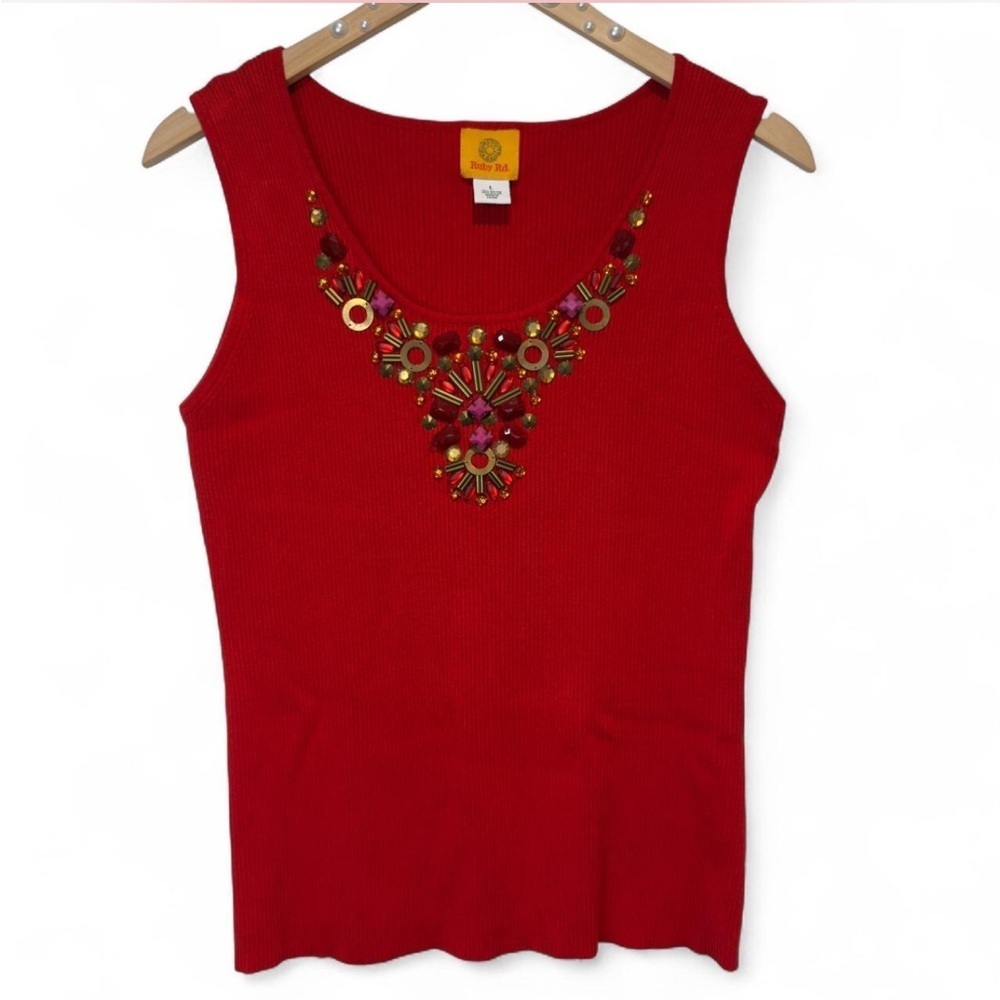 Ruby Rd Red Beaded Tank Top, Y2K Festival Going Out Top Retro Clubcore